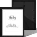 Picrit 11x14 Picture Frame Set of 2, Solid Wood and Black Backboard, Displays 8x10 with Mat or 11 x 14 Without Mat, Tabletop & Wall Mounted, Multi-Piece Wall Gallery Photo Frames for Home Decor, Black Wood Grain