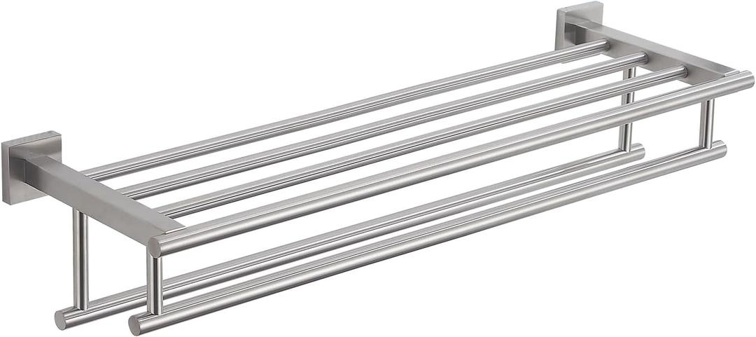 Bathroom Towel Rack with Double Towel Bar Bathroom Hotel Shower Shelf SUS304 Stainless Steel Modern Wall Mounted Holder 28 Inch Brushed Nickel