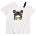 SHENHE Girl's Summer Graphic Tee Cut Out Shoulder Short Sleeve Asymmetrical Tshirt Top White 11Y