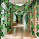 Preboun 27 Pcs Jungle Theme Party Decorations 2 10ft Artificial Rattans 20 Tropical Palm Leaves 5 Ivy Fake Vines Tropical Rainforest Safari Rattan Decorations for Indoor Outdoor Forest Jungle Party