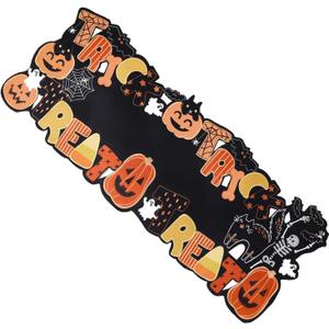 Embroidered Halloween Table Runner Skeleton Spooky Black Cat 90 Inches Long Cutout Ghost Skull Spider Web Pumpkin Coffee Dining Table Runner for Party Holiday (1388IN)