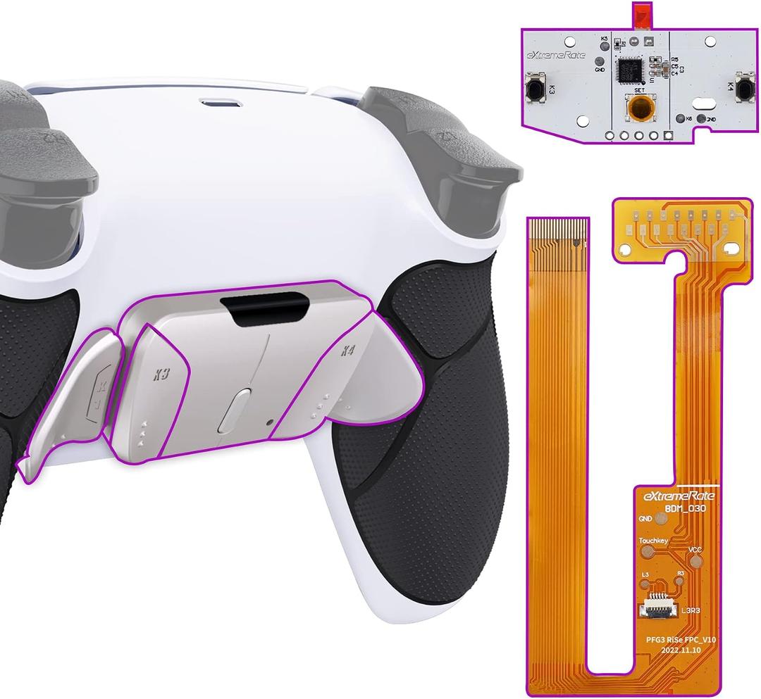 eXtremeRate Real Metal Buttons (RMB) Version RISE4 Remap Kit for PS5 Controller BDM-030 040 with Rubberized Grip Redesigned Back Shell, Upgrade Board & 4 Back Buttons for PS5 Controller