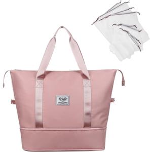 NPBAG Women Travel Duffel, Multi Functional Large Expandable Weekender Carry-on Tote, Gym Workout Overnight Bag, Mommy Hospital Bag for Labor and Delivery (Basic-Pink)