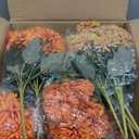 24 Bundles Artificial Fall Mums, UV Resistant Faux Chrysanthemum Flowers for Outdoor Planters, Front Porch,Garden,Window Boxes & Thanksgiving Decor,Orange