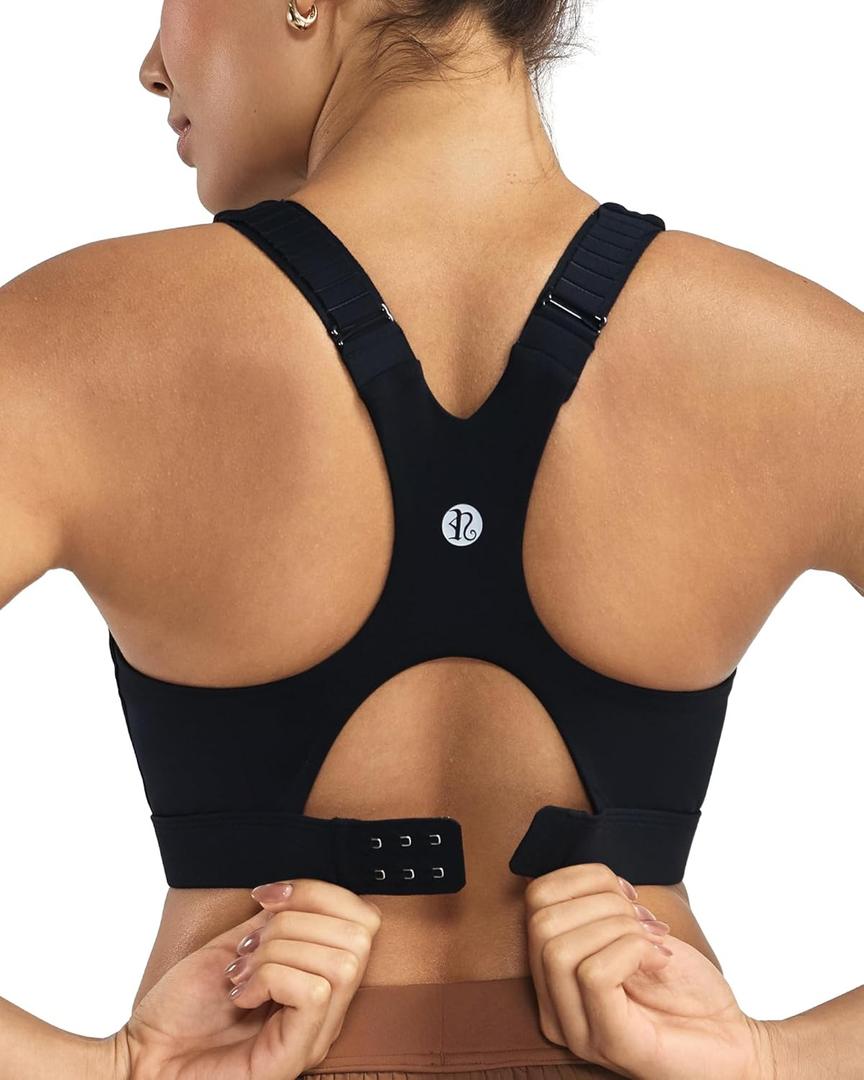 RUNNING GIRL Sports Bras for Women High Support, Adjustable Straps High Impact Racerback Bra with Hook Closure Molded Cup(WX3174Black, L)