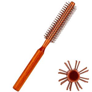 Mozeat Lens Small Round Hair Brush, Wooden Handle, Nylon Bristles, Travel Size, Adds Volume and Facilitates Styling and Curling of Short Hair, Unisex, Brown