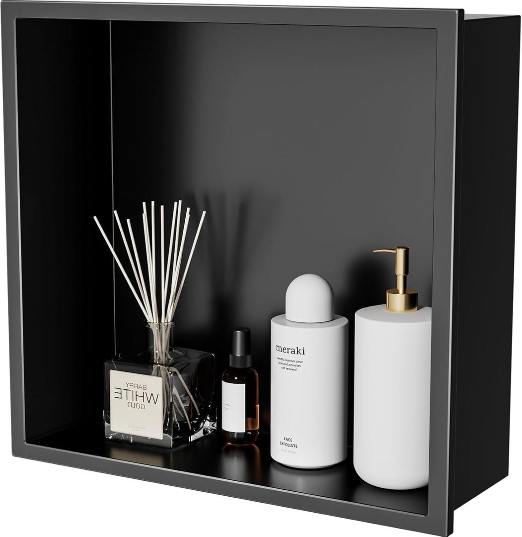 Stainless Steel Shower Niche 12" X 12" Matte Black No Tile Needed Vertical Niche Shower