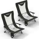 Portable Beach Chair for Adults with Cup Holder Hard Arm Folding Lawn Chairs for Outdoor Activities, Camp, Sports, Beach, Travel & Picnic, Supports up to 400 lbs, Two Packs
