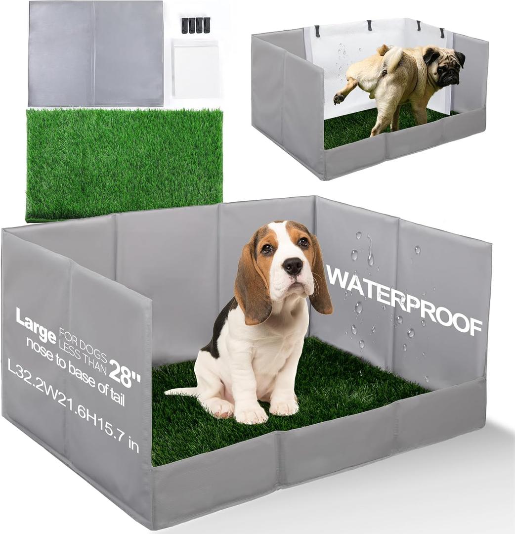 HQ4US 4LEGS Dog Grass Pad with Tray Foldable Dog Litter Box High Walls, Odor Free Artificial Grass for Dogs Potty, Pee Pad Holder, Seamless, No Assembly, Waterproof, Easy Clean, Portable for Travel (Large for Dog 28" Length)