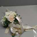 Wedding Bouquets for Bride Bridesmaid, White Champagne Artificial Roses Flowers with Ribbon Bow for Wedding Prom Church Decoration, Ceremony, Anniversary (8in)