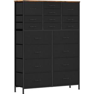 Dresser for Bedroom with 18 Drawers, Tall Fabric Storage Dresser, Chest of Drawers for Closet, Nursery, Bedside, Living Room, Laundry, Entryway, Hallway (Black)