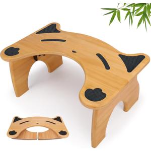 Bamboo Toilet Stool for Bathroom, 7 Inches Foldable Poop Stool with Non-Slip Pads Bamboo Toilet Stool for Bathroom, 7 Inches Foldable Poop Stool with Non-Slip Pads