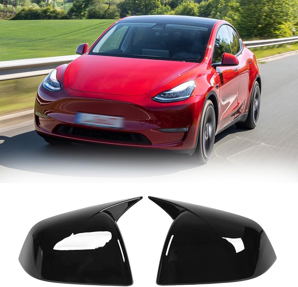 Side Mirror Covers Caps Compatible with 2020 2021 2022 2023 Tesla Model Y M Style (Glossy Black)