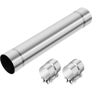 LCGP 2.5 Inch Straight Exhaust Pipe, 2.5" Stainless Steel Straight Muffler Replacement Pipe, 17.3" Length Mandrel Exhaust Tube with Two Lap Joint Band Clamps(New Version)