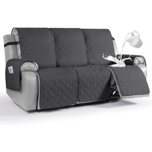 VANSOFY Waterproof Recliner Couch Covers, Sofa Covers 1-Piece Washable Reclining Sofa Cover Non-Slip Furniture Protector with Elastic Straps Pocket for Dogs, Pets(Charcoal Gray,3 Seater)