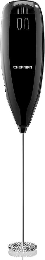 Chefman Handheld Electric Milk Frother Create Foam for Coffee, Cappuccinos, & Lattes, Mix Matcha & Protein Powder, Cordless & Compact, Stainless Steel Wand, Battery Operated