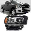 Black Housing Headlights Assembly Compatible with 2019-2024 Dodge Ram 2500 3500 Headlamp Halogen Type With bulb(s) Right Passenger Side CH2503338 68406276AE 68406276AD