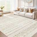 cotiled 12x15 Area Rug Living Room: Washable Boho Rugs with Non Slip Backing Large Soft Indoor Stain Resistant Carpet for Bedroom Farmhouse Dining Room Lightweight Home Decor Brown/Cream