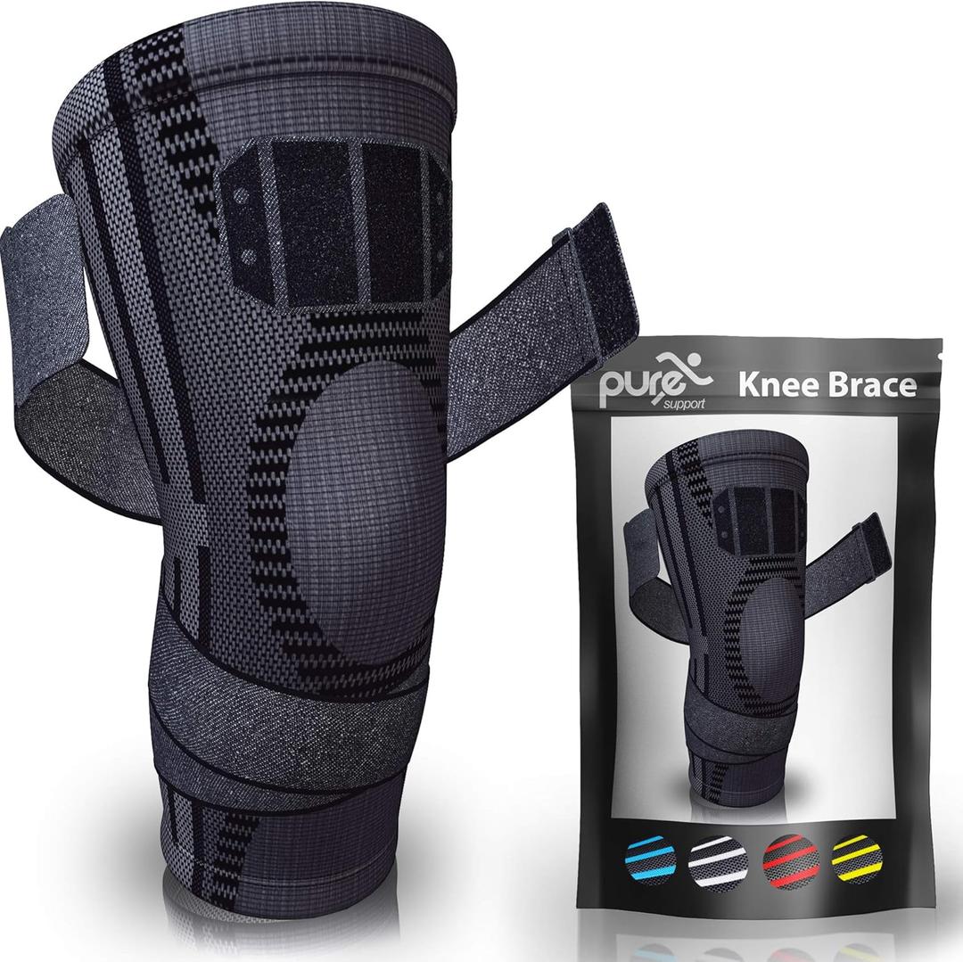 Pure Support Knee Brace with Straps, Compression Sleeve for Running, Arthritis Pain, Sports (Small)