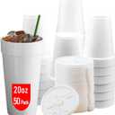 20 OZ Foam Cups With Lids for Hot & Cold Drinks, USA-Made 50-Pack. Ideal Styrofoam Coffee Cups, Insulating To-Go Cups for Soda, Tea, Juice - Sturdy, Disposable & comparable to Industry standard 20J20