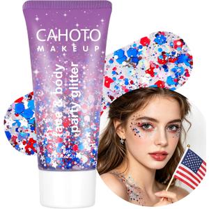 Flag Hexagon Glitter Gel, Red White Blue Hex and White Star