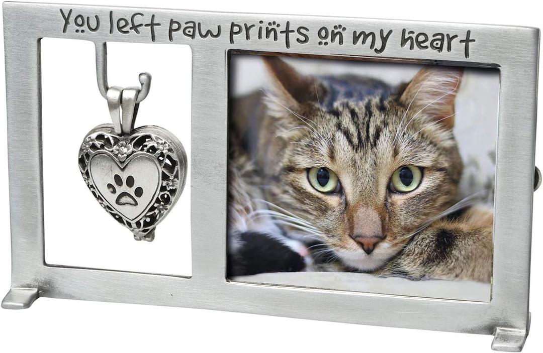 Cathedral Art Paw Prints on My Heart Pet Memorial Picture Frame, 2.25-inch by 2.5-inch Photo, Silver