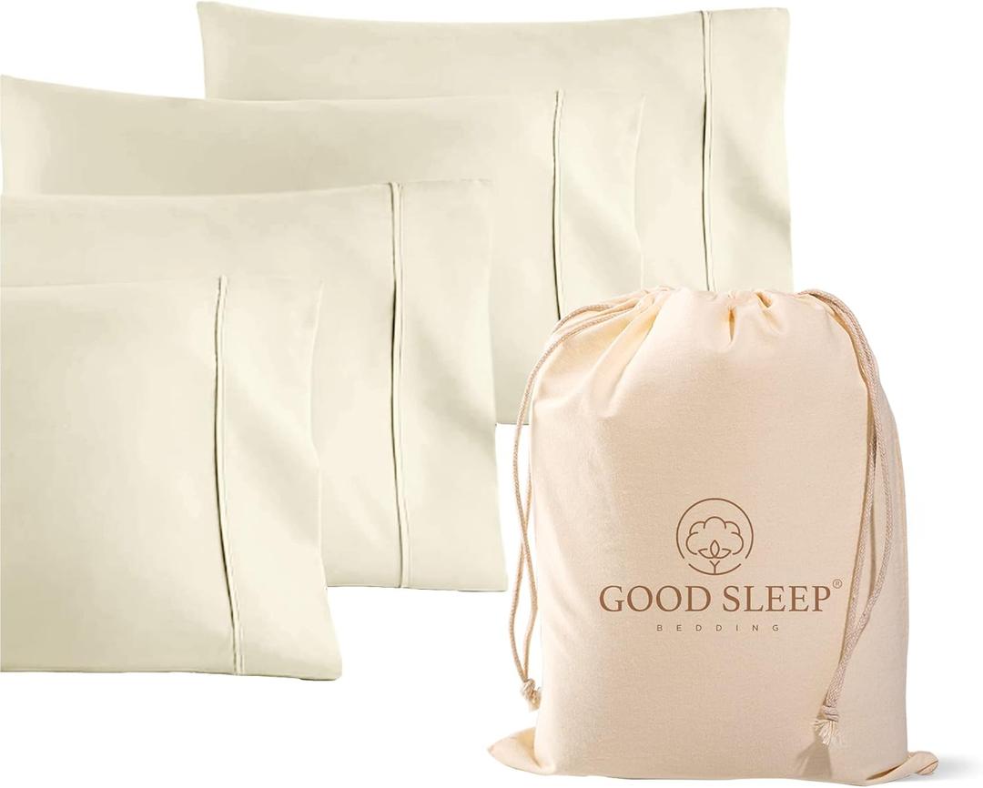 1000 TC Ivory Standard Pillowcases Set of 4 100% Egyptian Cotton Pillow Cases with Long Staple Cotton & Sateen Weave, Silky Soft Hotel - Like Bed Pillow Covers for Comfy Sleeping, Snug Fit