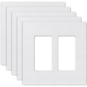 ELEGRP 2-Gang Screwless Decorative Wall Plates, Mid-Size 4.88" height x 4.94" length Unbreakable Thermoplastic Faceplate Cover for Decorator Receptacle Outlet & Switch, UL Listed (5 Pack, Matte White)