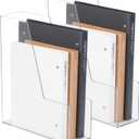 Vertical File Holder, PET Desk Organizer, Multi-purpose Plastic Document Storage Bins for Magazines, Binders, Notebooks, Envelopes, 2 Pack (Clear)