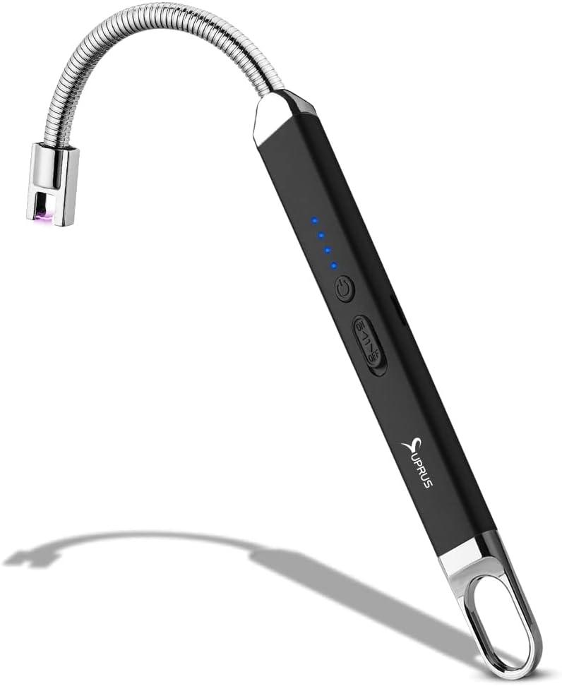 SUPRUS Lighter Rechargeable USB Lighter Arc Electric Lighetrs with Safety Switch 360 Flexible Neck Flameless Grill Long Lighters for Candle Camping Cooking (Black)
