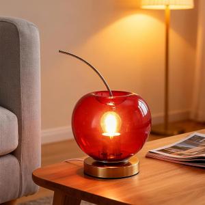 Ganeen Fruit Cherry Table Lamp Glass Cherry Shape Lampshade Gold Metal Base Desk Night Light for Living Room Table, Bedroom Nightstand Vintage Home Decor & Funky Gift