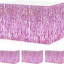 4 Pack Wavy Table Skirt - Metallic Foil Tinsel Fringe Table Skirts - Pink, Gold | 108" x 29.5" - Perfect for Birthday, Anniversaries & Parties