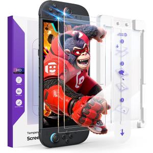 JSAUX 2-Pack Tempered Glass Screen Protector for Switch 2, Place & Pull Guide Frame for Effortless Installation, Ultra Clear 9H+ Hardness, Anti Fingerprint, Shatter Resistant Switch2 Accessories (HD Clarity)