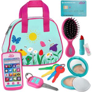 Play Purse for Toddlers with Accessories, Toddler Girl Toys 1 2 3 Years Old with Pretend Makeup, Keys, Smartphone, Toddler Toy Purse for Little Girls - Birthday Gift for Toddlers Girls Ages 2-3 - Blue