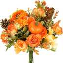 HUAESIN 10PCS Artificial Fall Flowers for Decoration Fall Decor Silk Flowers Bouquet Orange Fake Roses with Pumpkin Silk Autumn Floral Arrangements for Home Table Centerpieces Thanksgiving Decor