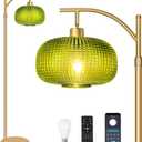Modern Floor Lamp for Living Room, Mid Century Tall Standing Lamp Green Glass Lamp Shade, Dimmable Gold Tall Pole Lamp for Bedroom Office with Remote, 1 x 12W LED Edison Bulbs Included