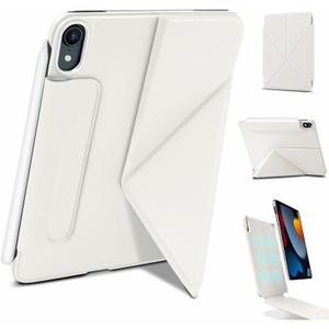 Wonzir for iPad mini 7 A17 Pro Case(2024), iPad mini 7th/ 6th Slim Powerful Magnetic Case, 4 Standibg Angles, Vertical Stand Cover, with Auto Wake/ Sleep and with Pencil Holder (White, iPad mini 6th/ 7th)
