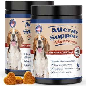 Pet Allergy Relief Chewable Tablets,500count Natural Collagen Drops Dual-Action Formula Joint Health Care with Colostrum Probiotics, BBD  07/16/2027