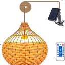 Solar Chandelier Outdoor Pendant Lights, Outdoor Rattan Solar Hanging Porch Light Lanterns with Remote Dimmable Outdoor Chandelier Lights for Gazebo Porch Patio 12.6"