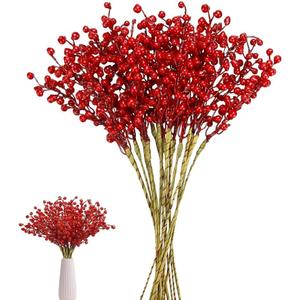 24 Pack Artificial Red Berry Stems Holly for Christmas Tree Decorations for Crafts, Holiday and Home Decor