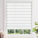 LazBlinds No Tools No Drill Cordless Zebra Blinds for Windows, Dual Layer Light Control for Day and Night, Light Filtering Privacy Roller Blinds and Shades for Home, 42" W x 72" H, White