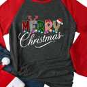 Plus Size Christmas Shirt Women Merry and Bright Long Sleeve Merry Christmas Long Sleeve Xmas T Shirts Tops (3X-Large, P10)