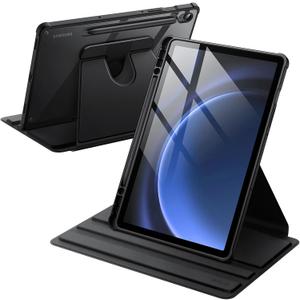 JETech Rotating Case for Samsung Galaxy Tab S10 Lite / S10 FE / S9 FE 10.9-Inch / S9 11-Inch with S Pen Holder, 360 Degree Rotation Protective Stand Cover Clear Back, Auto Wake/Sleep (Black)