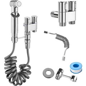 Handheld Bidet Sprayer for Toilet,1-In-2-Out Dual Control Valve,Mini Toilet Faucet Sprayer Kit Butt Washer,Hand Shower Bidet Attachment for Washing Machine and Toilet (Silver)