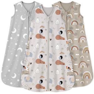 Yoofoss Baby Sleep Sack 18-24 Months 0.5 Tog Wearable Blanket for Baby, 3 Pack 100% Organic Cotton Infant Toddler Sleeping Sack 2-Way Zipper Lightweight Sleep Sack, XL