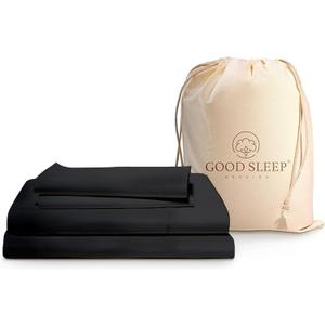 Good Sleep Bedding Full Size Bed Sheets, 4 Piece, 100% Egyptian Cotton Sheets Full Size Bed, Silky Sateen Weave, Ultra-Soft & Durable Hotel Sheets, 16" Deep Pocket Full Size Sheets Set - Black