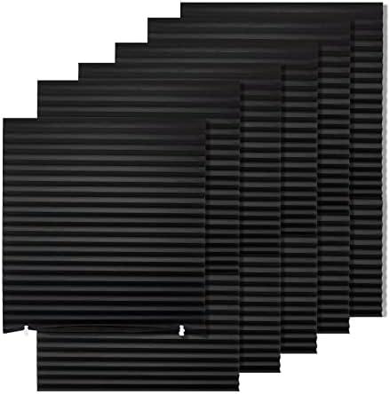 MYshade 20 Pack Temporary Blackout Paper Shades for Windows,Paper Pleated Blinds with Adhesive,No Tools No Drilling Free Cut Size Temporary Room Darkening Shades(Black, 23" W x 23" H)