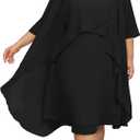 Hanna Nikole Womens Plus Size Dress with Jacket 2 Piece Wedding Guest Dresses Flowy Mother of The Bride Dress (Black,  3XL )
