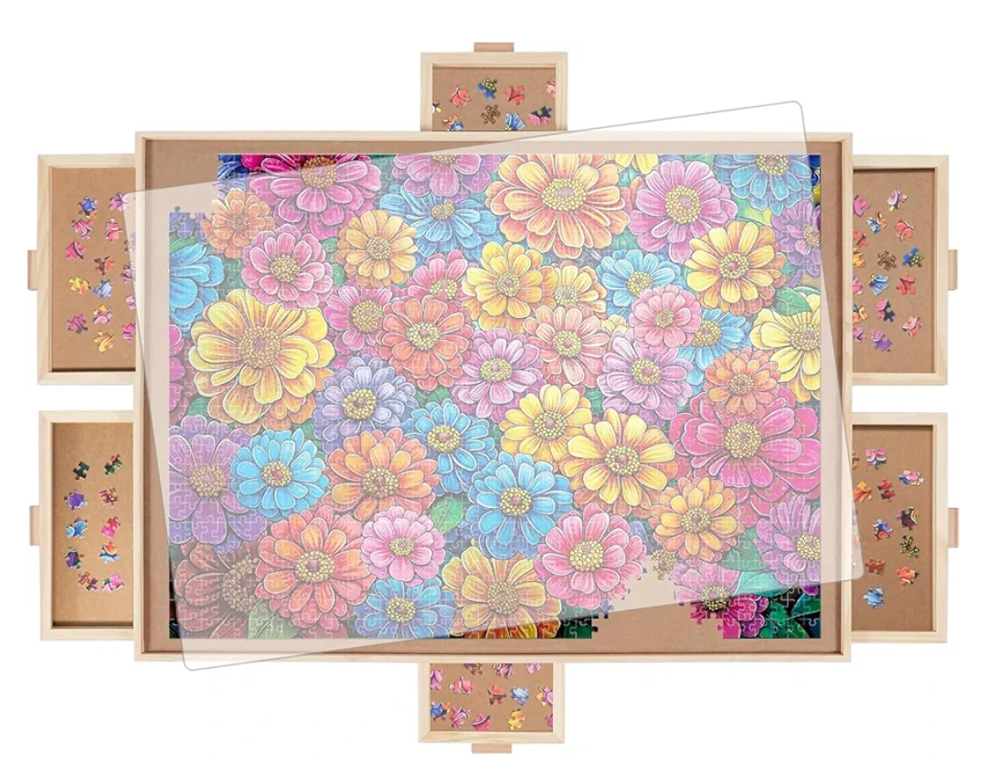 1500 Pieces Rotating Puzzle Board with 6 Drawers, Lazy Susan & Transparent Cover, 34.2"x25.2" Portable Wooden Jigsaw Puzzle Board, Great Gift for Puzzle Enthusiasts 1500 Pieces Rotating Puzzle Board with 6 Drawers, Lazy Susan & Transparent Cover, 34.2"x25.2" Portable Wooden Jigsaw Puzzle Board, Great Gift for Puzzle Enthusiasts