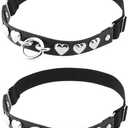 3 x 2PCs Adjustable O-Ring Leg Garter, Elastic Punk Studded Heart Thigh Garters for Women Parties, Black